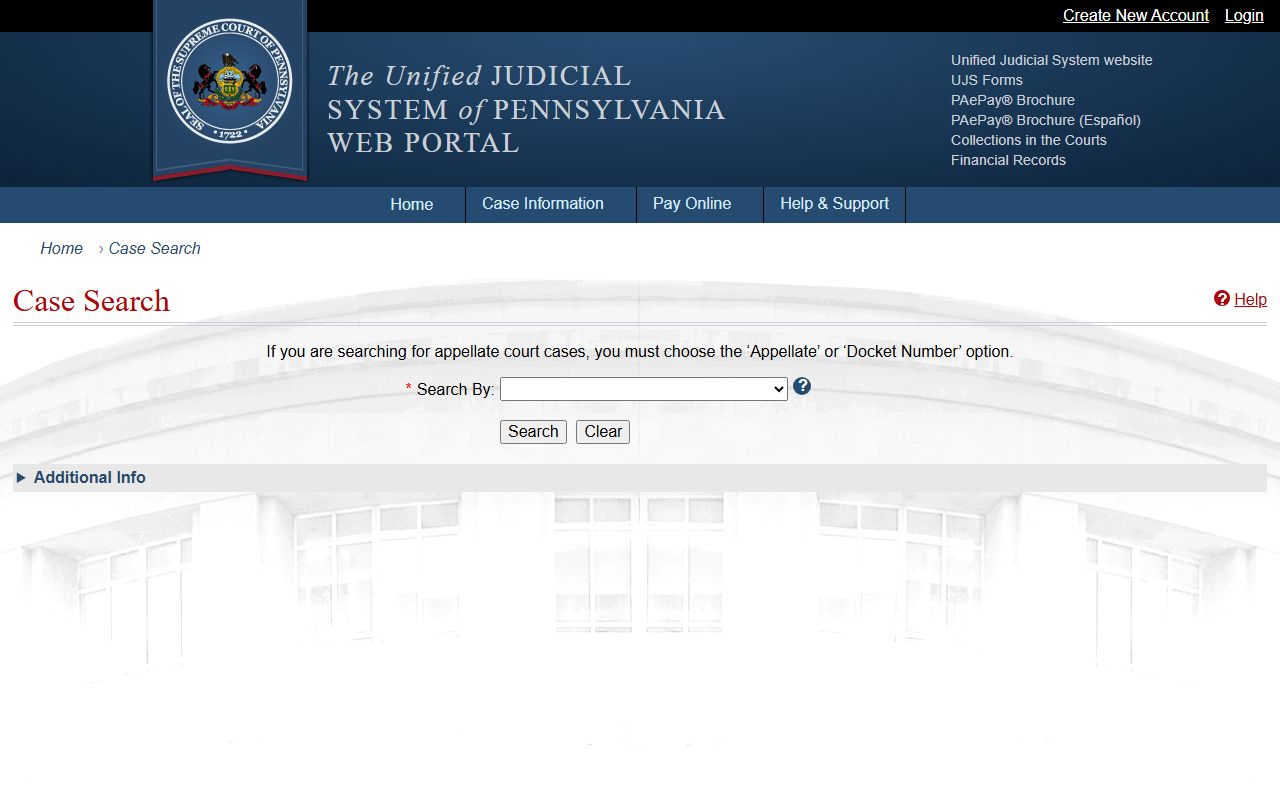 Huntingdon County court records UJS Case Search portal