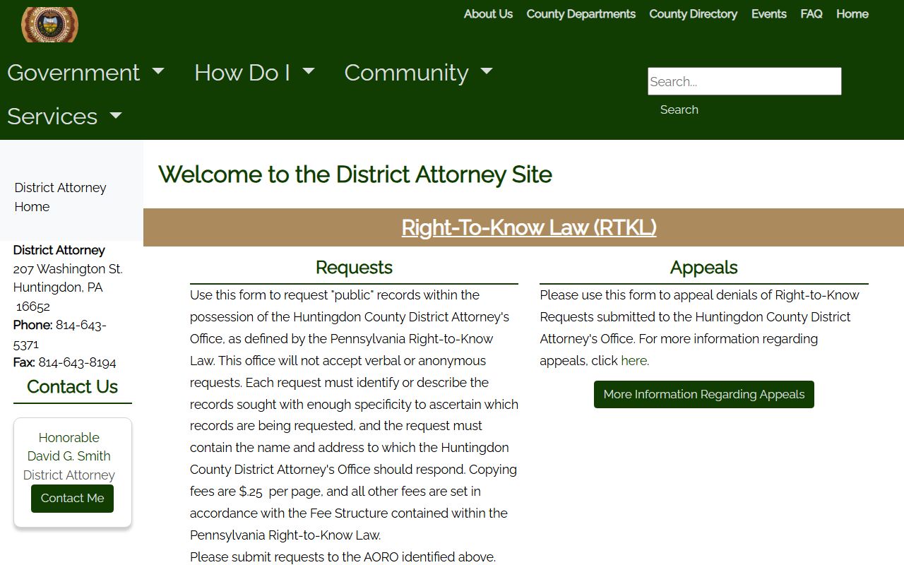 Huntingdon County criminal court records District Attorney office
