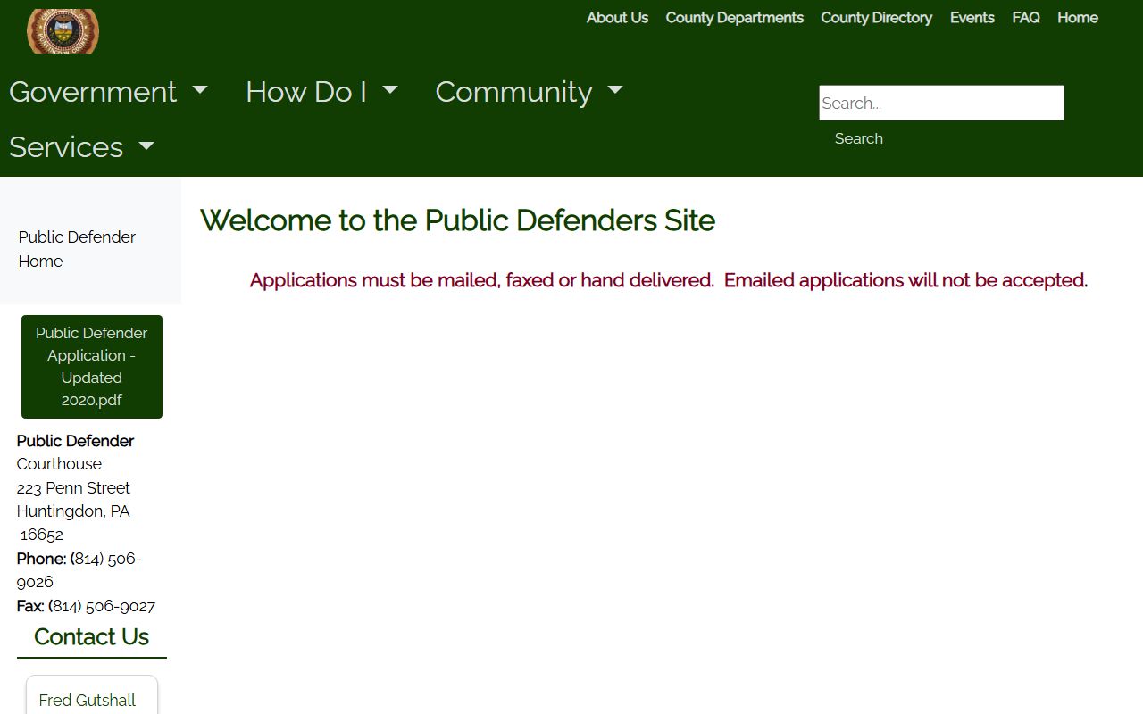Huntingdon County criminal court records Public Defender office