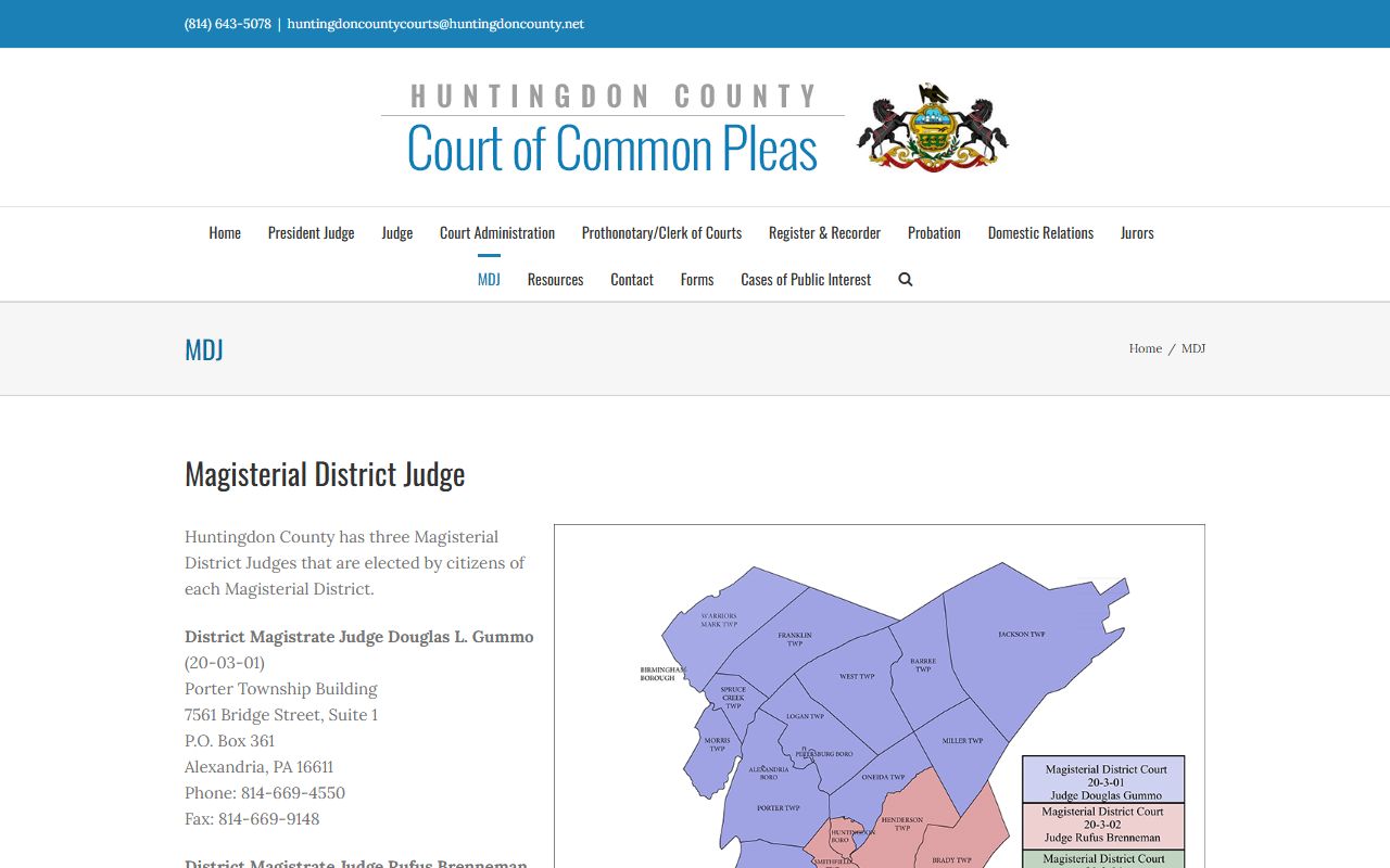 Huntingdon County court records Magisterial District Judge office list