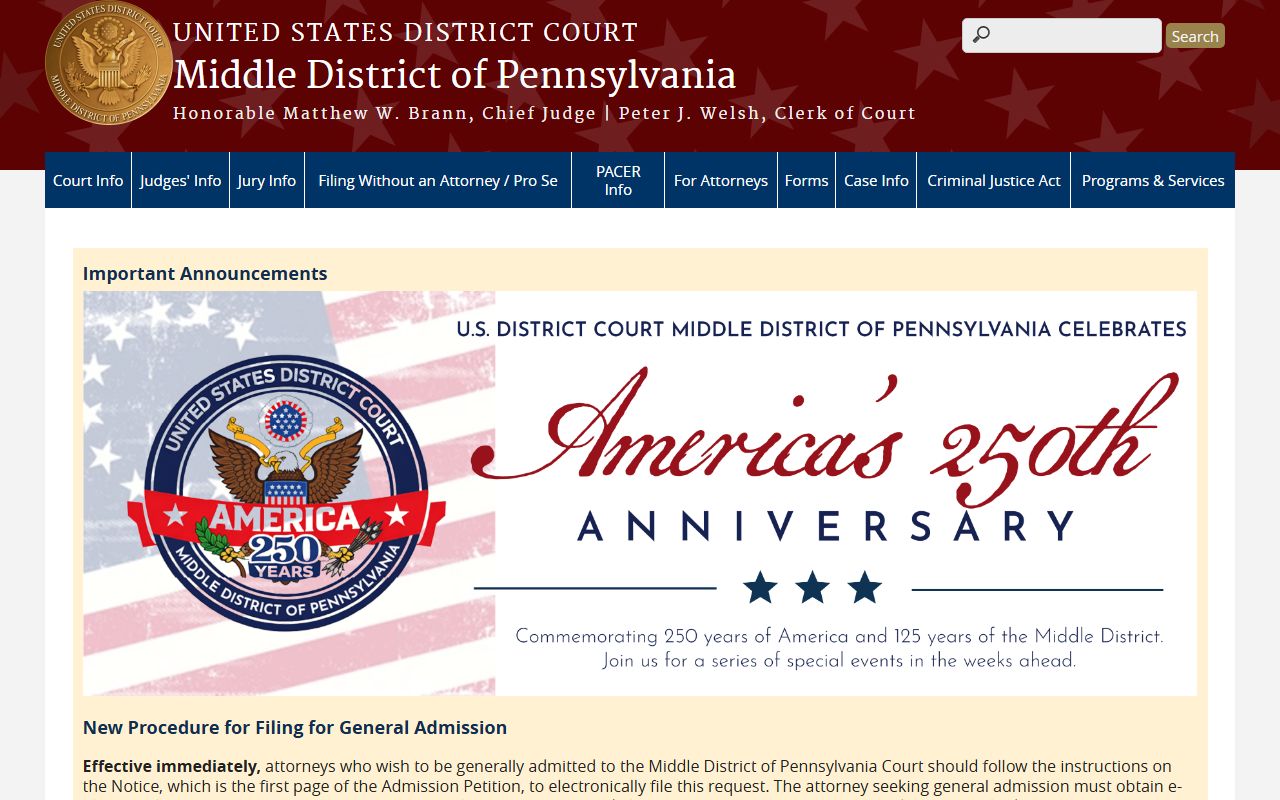 Huntingdon County court records federal Middle District of Pennsylvania page