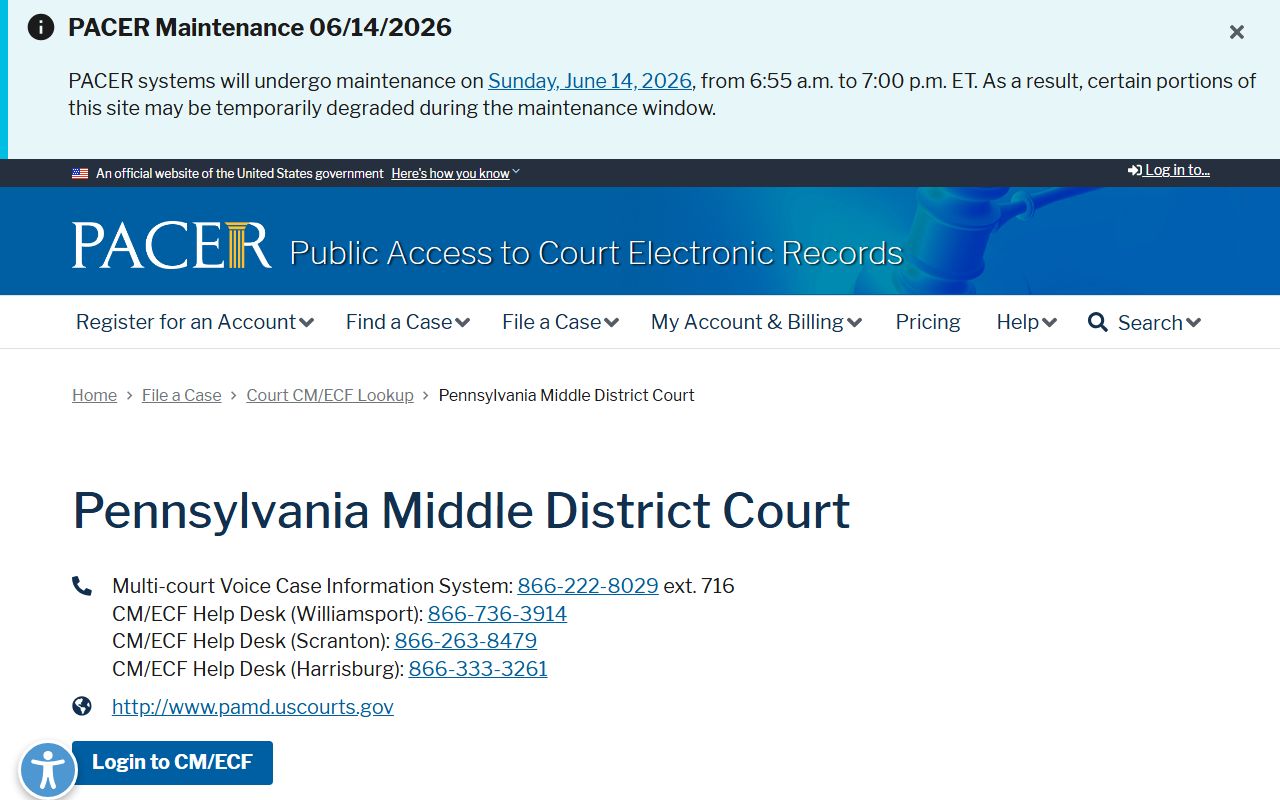 Huntingdon County court records PACER Middle District lookup