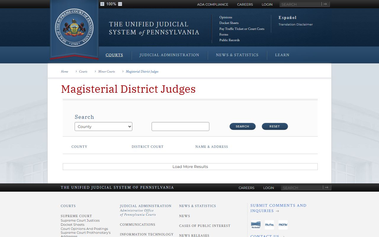 Huntingdon County court records Pennsylvania MDJ search page