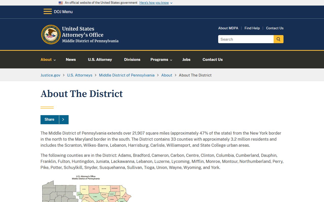 Huntingdon County court records U.S. Attorney Middle District overview