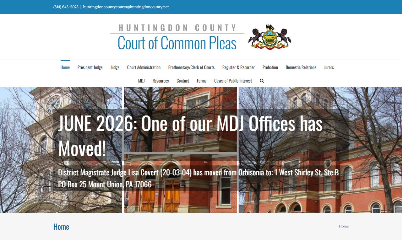 Huntingdon County court records homepage