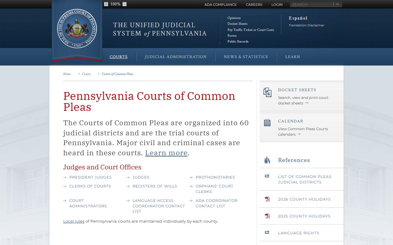 Huntingdon County Court of Common Pleas records overview
