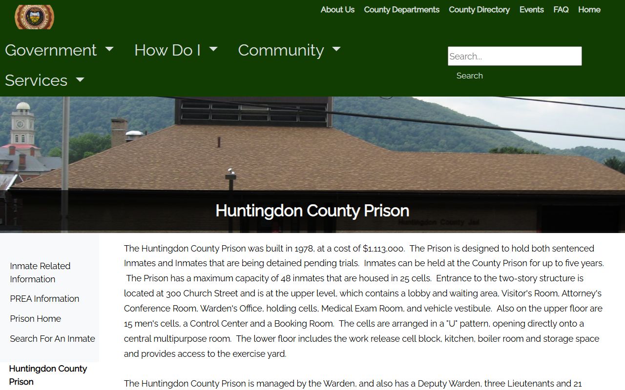 Huntingdon County inmate records county prison information