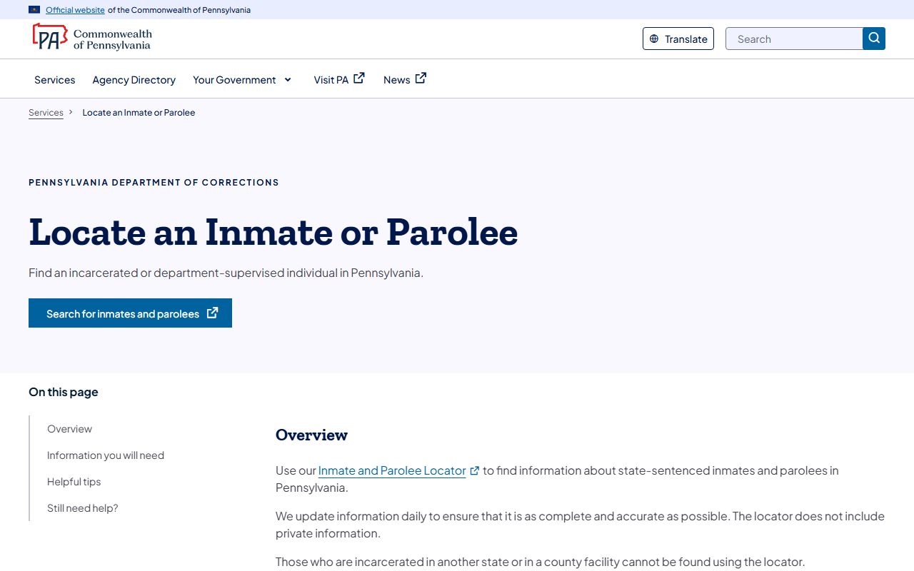 Huntingdon County inmate records Pennsylvania DOC locator