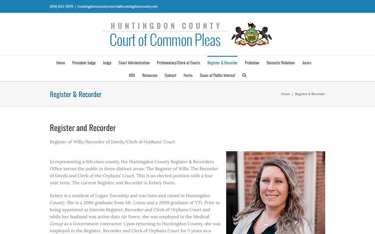 Huntingdon County marriage records Register and Recorder office page