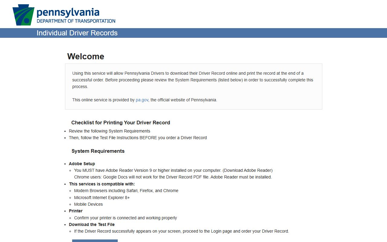 Huntingdon County traffic court records PennDOT individual driver records portal