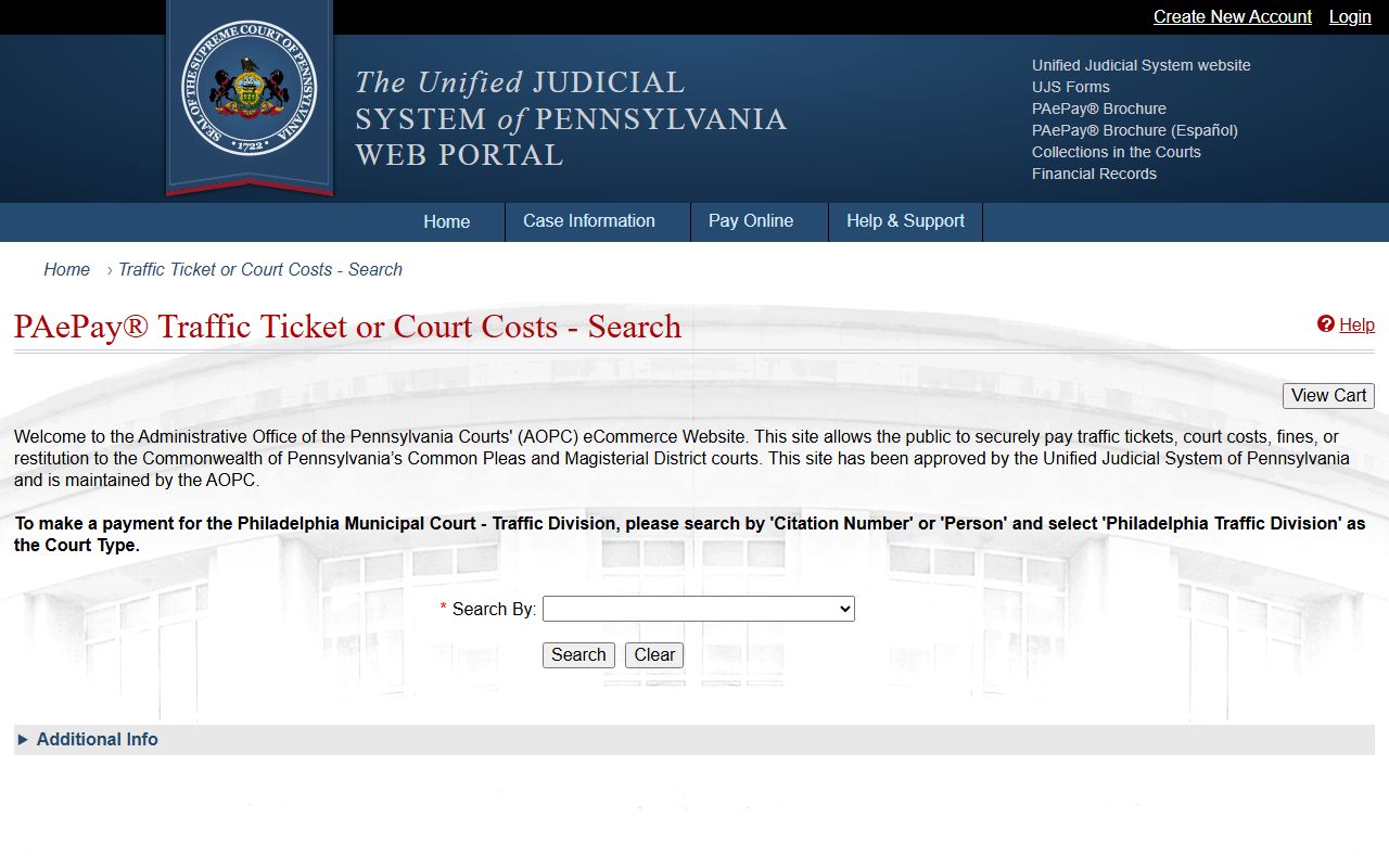 Huntingdon County warrant records PAePay traffic court cost search