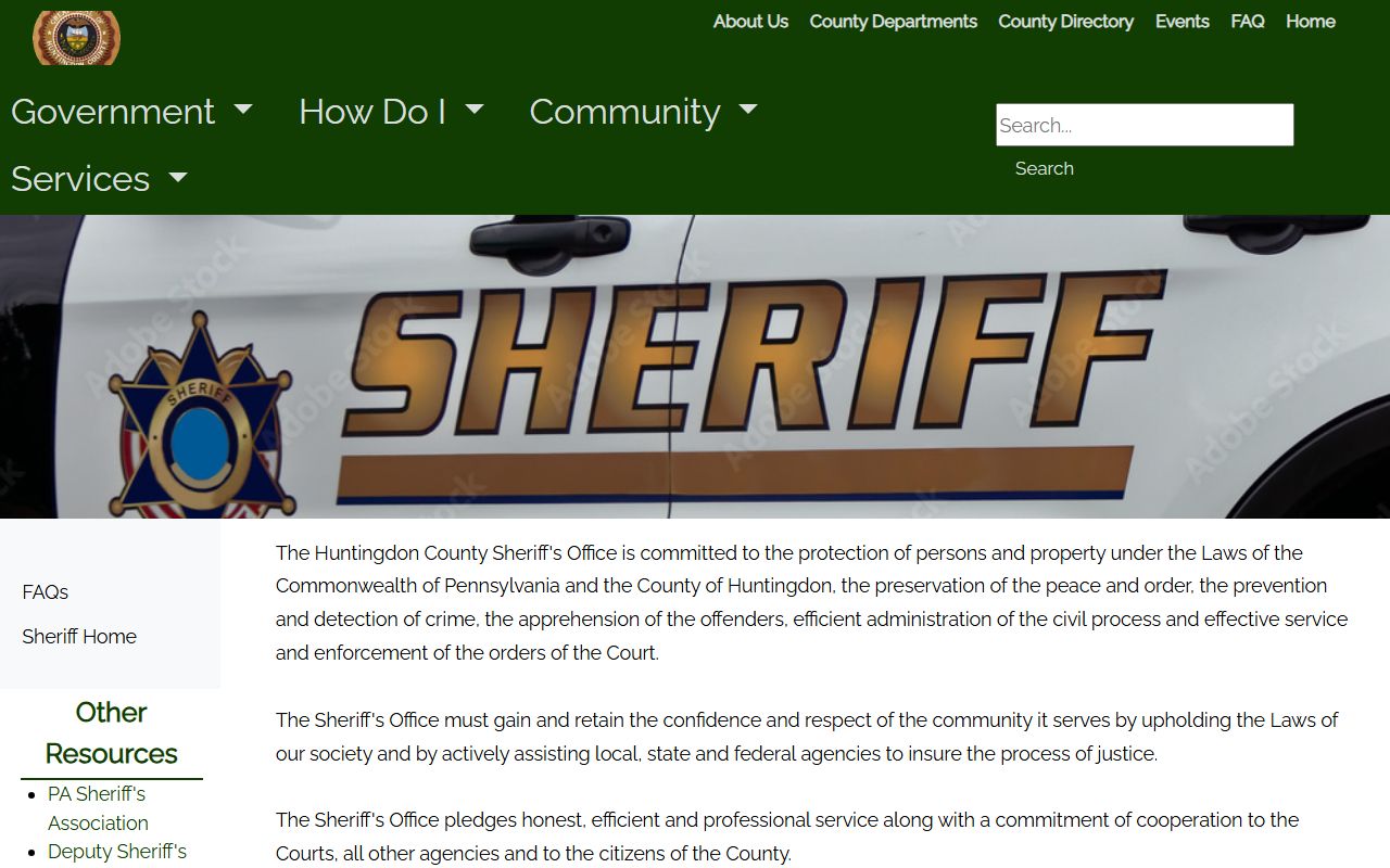 Huntingdon County warrant records Sheriff's Office enforcement role